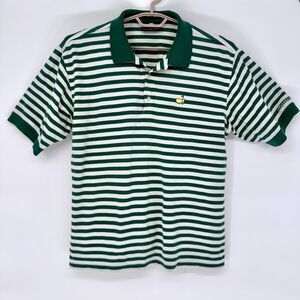 Masters Collection Mens Green White Striped Golf Polo Shirt Cotton Size Large